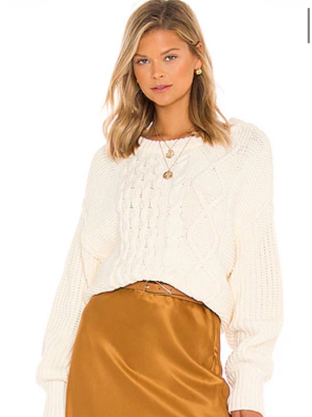 Free People Dream Cable Crew Sweater Cream Ivory Small NWOT